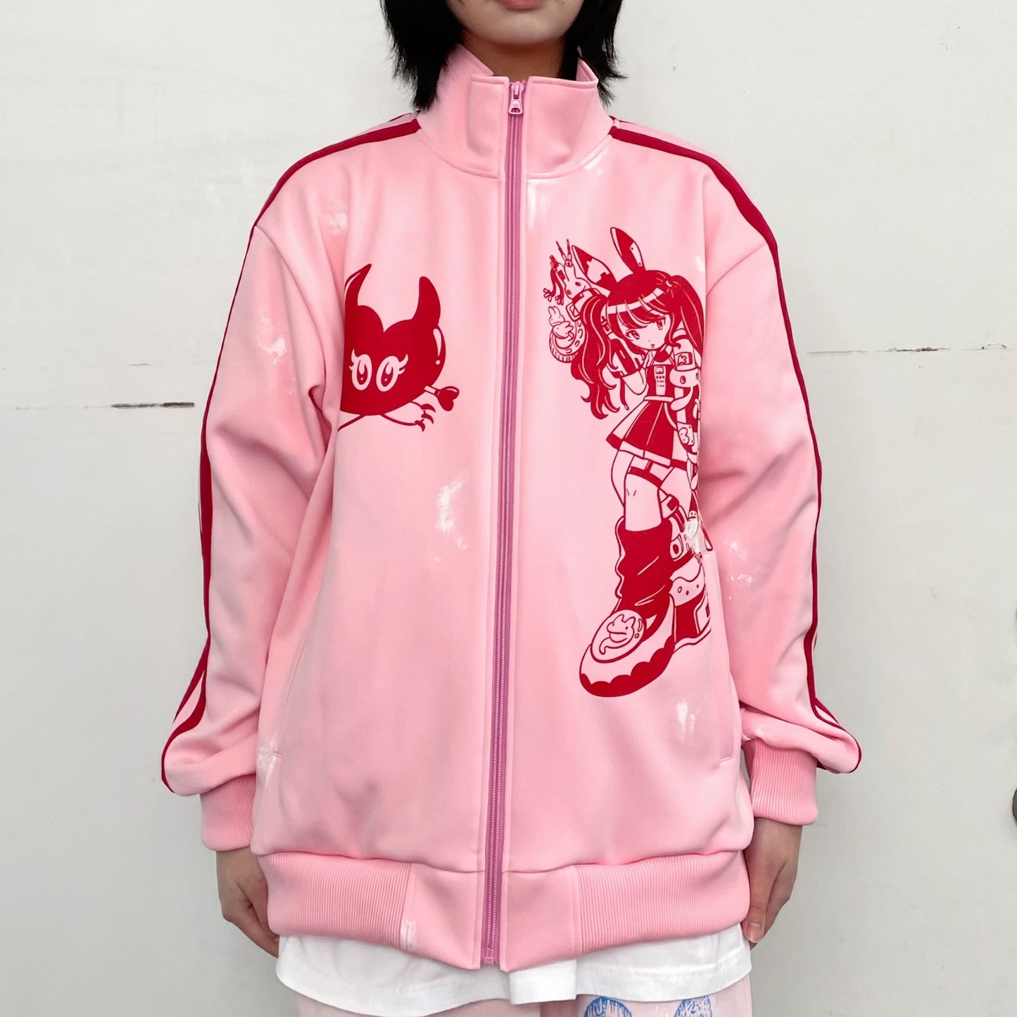 CYBER PUNK TRACK TOP STAIN PROCESSED / PINK /トラックジャケット / 田中かえコラボレーション