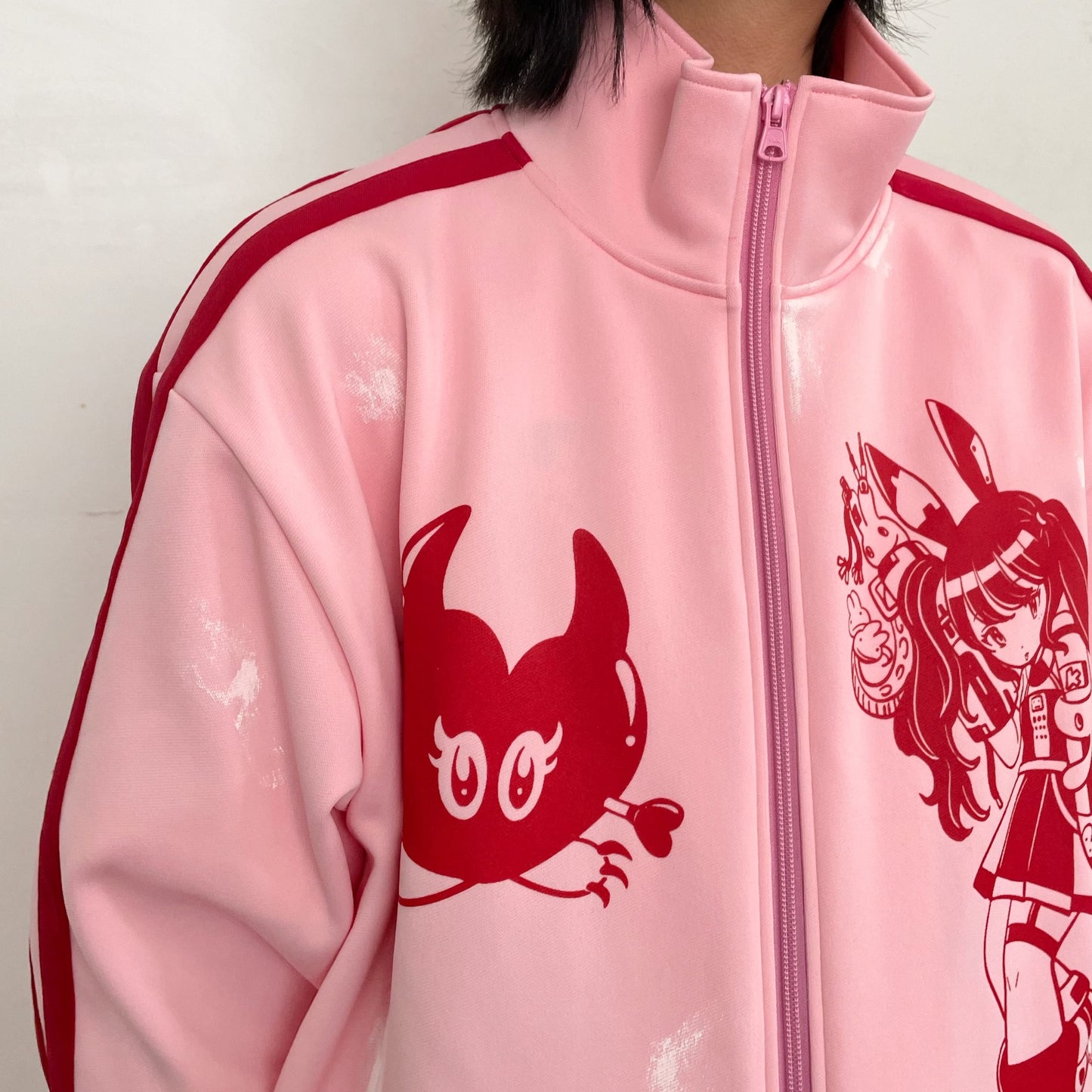 CYBER PUNK TRACK TOP STAIN PROCESSED / PINK /トラックジャケット / 田中かえコラボレーション