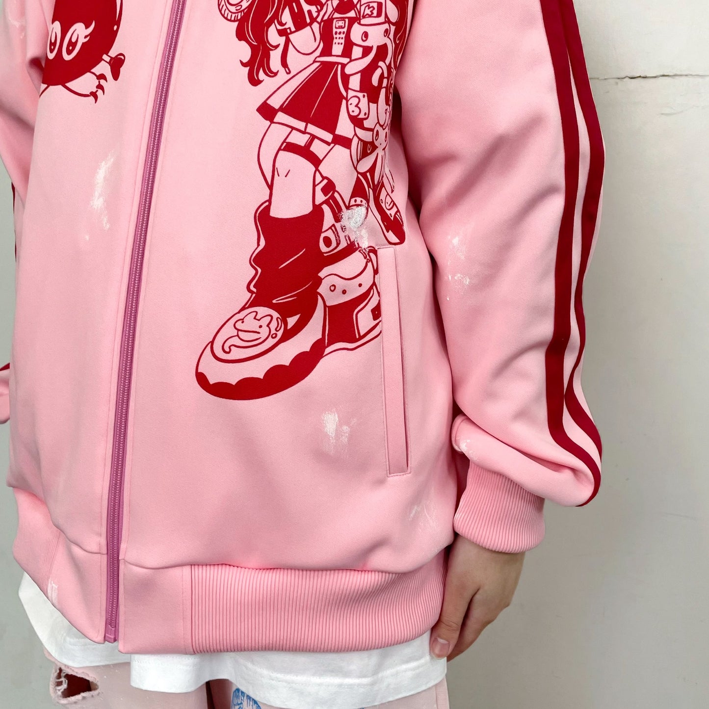 CYBER PUNK TRACK TOP STAIN PROCESSED / PINK /トラックジャケット / 田中かえコラボレーション