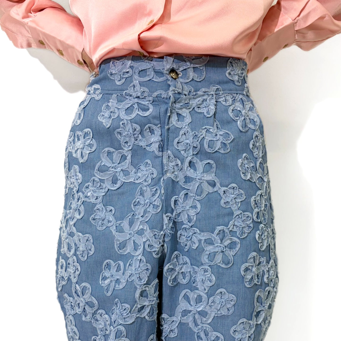 Flower denim trousers / Blue / レースフラワーデニムパンツ