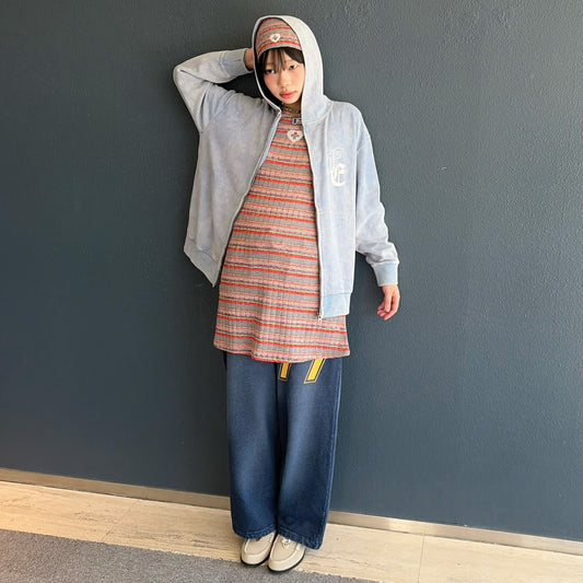 [F.E.E.S] color washing waffle zip-up / sky blue / ウォッシュワッフルフーディー