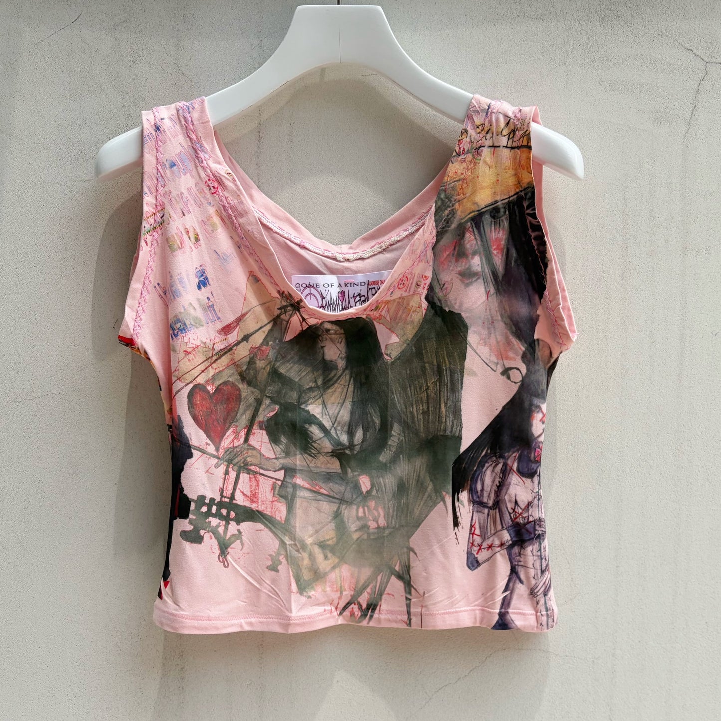 Pink strappy tank / pink / プリントタンクトップ