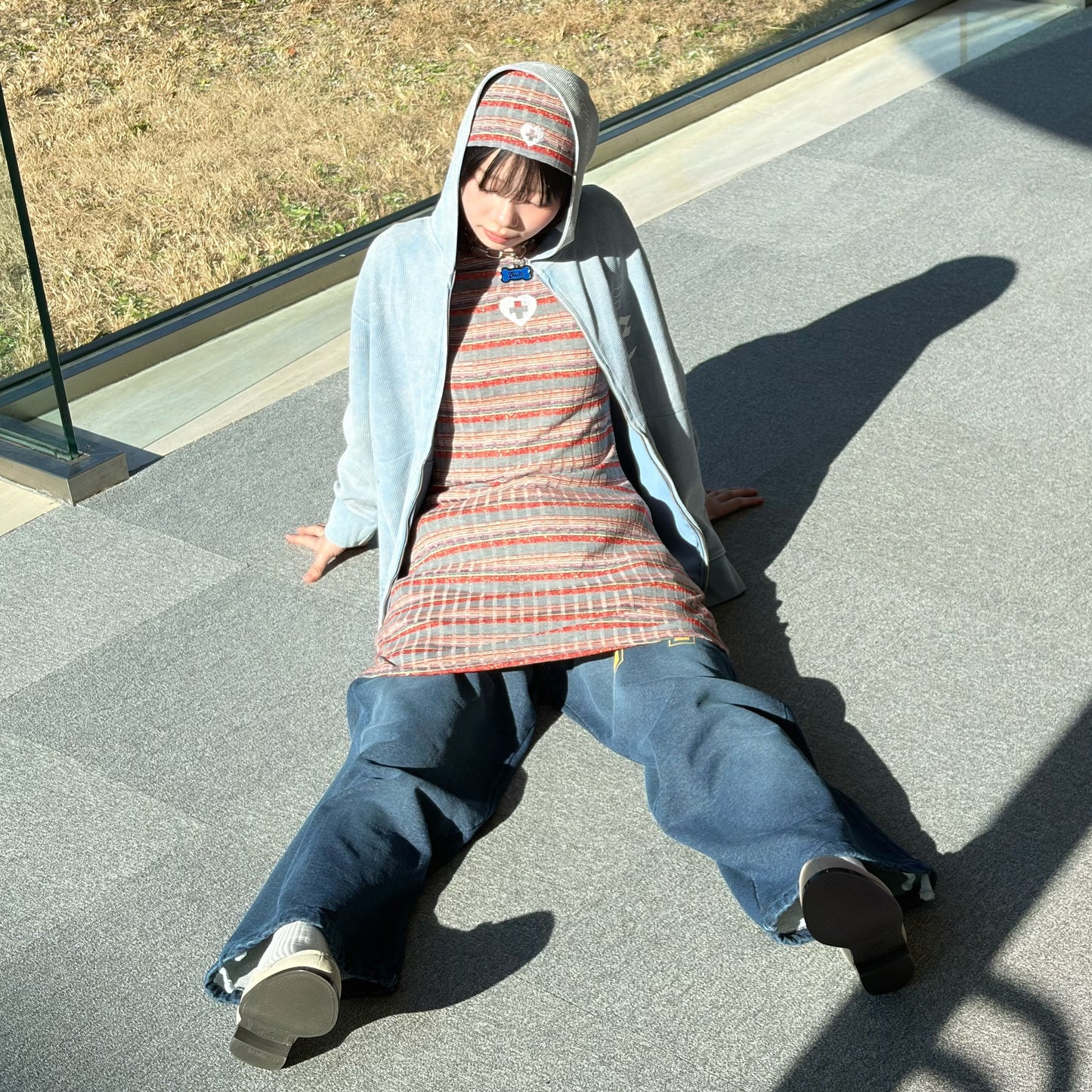 [F.E.E.S] color washing waffle zip-up / sky blue / ウォッシュワッフルフーディー