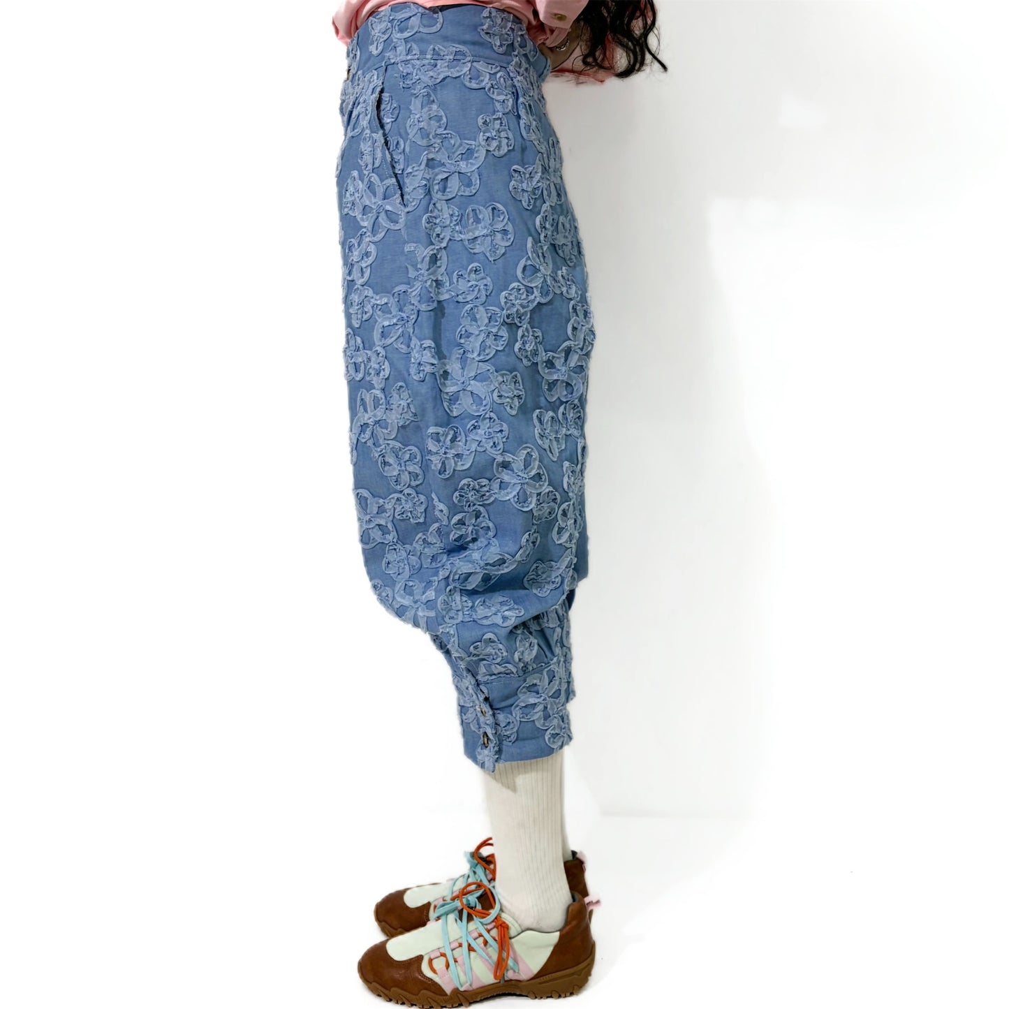 Flower denim trousers / Blue / レースフラワーデニムパンツ