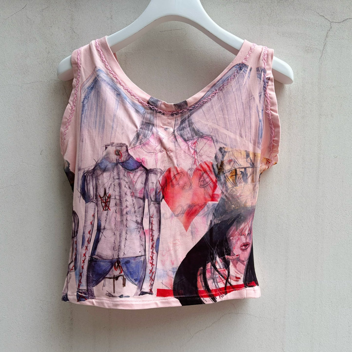 Pink strappy tank / pink / プリントタンクトップ