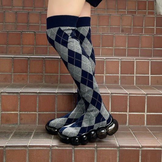 JEWELRY LONG ARGYLE SOCKS / NAVY / ニーハイソックスシューズ