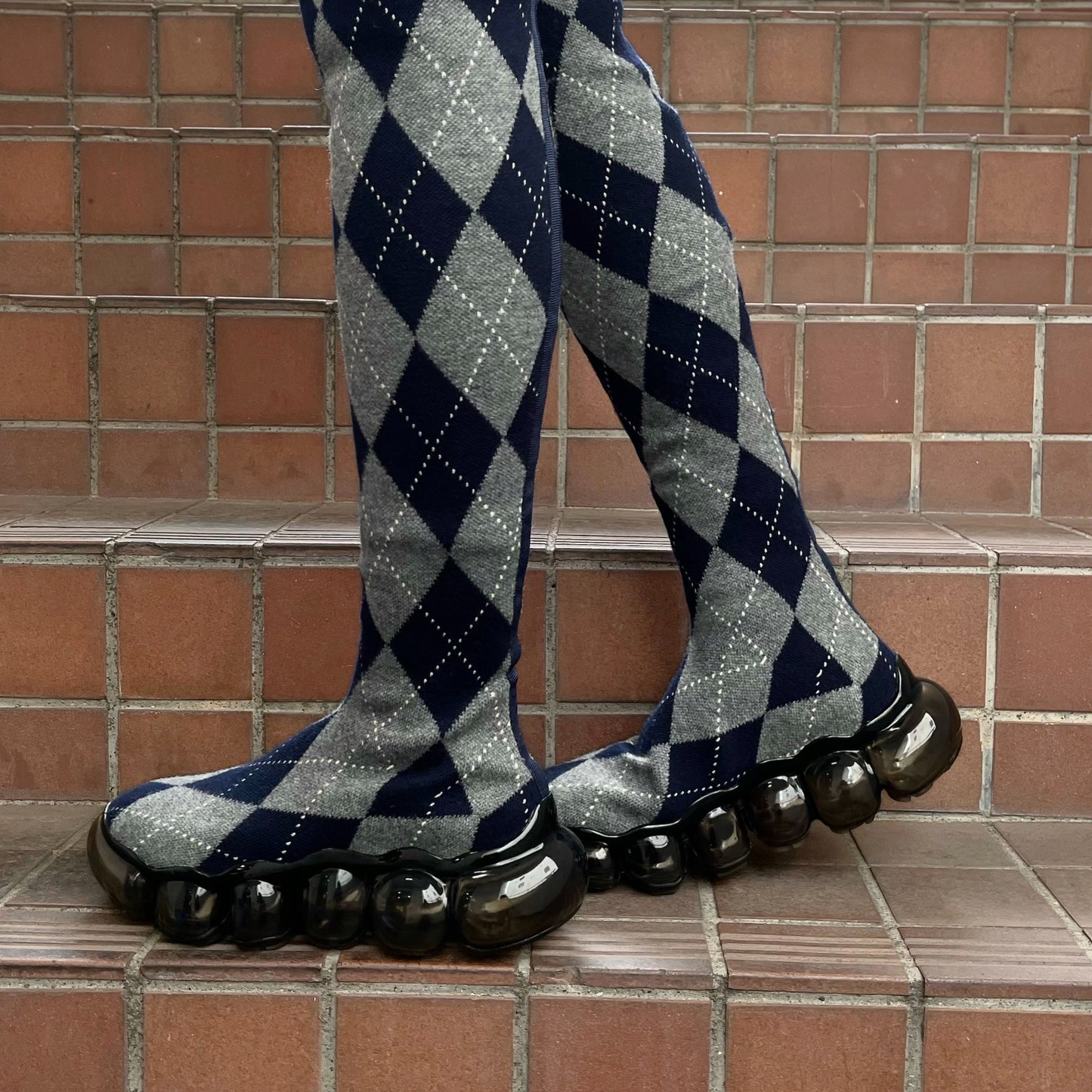 JEWELRY LONG ARGYLE SOCKS / NAVY / ニーハイソックスシューズ