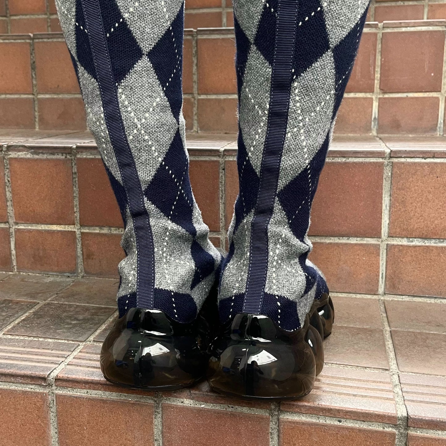 JEWELRY LONG ARGYLE SOCKS / NAVY / ニーハイソックスシューズ