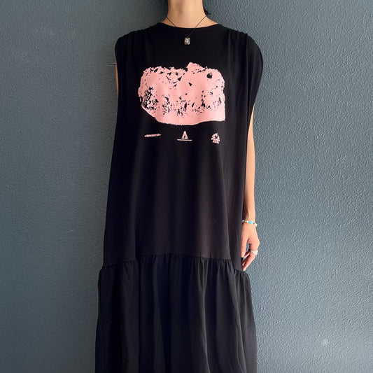 GATHER SLEEVE ONE-PIECE / BLACK / ギャザースリーブワンピース