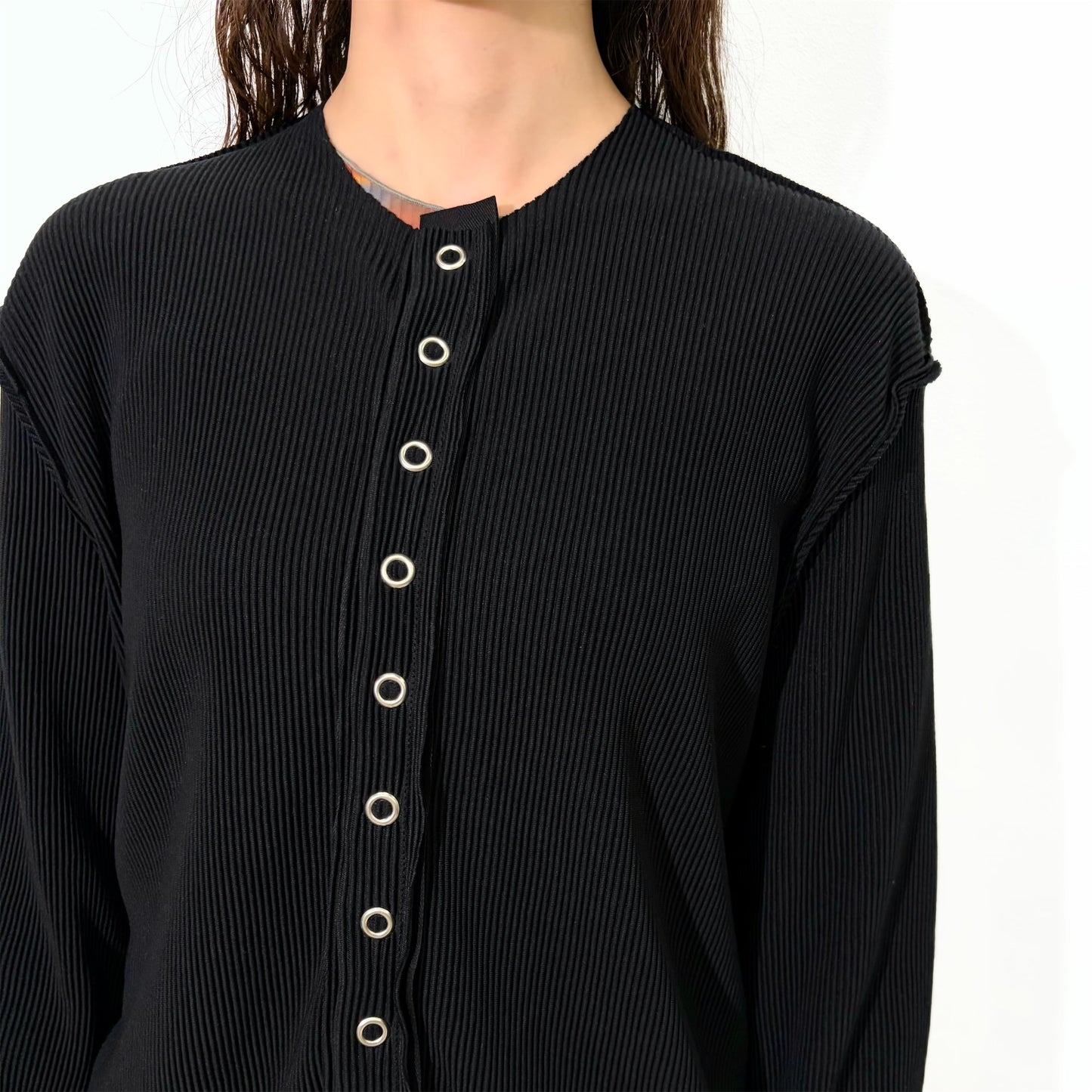 CRISP SNAP CARDIGAN TALL / BLACK / プリーツカーディガン