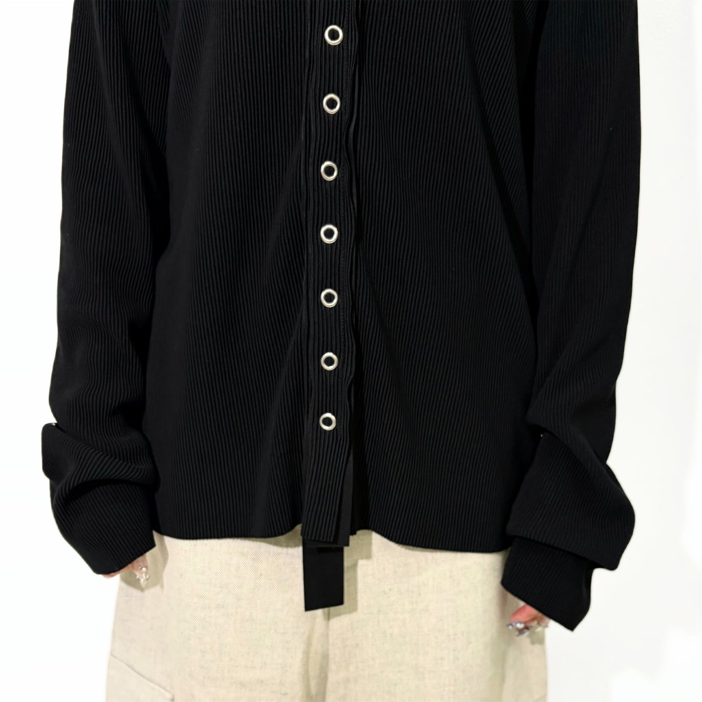 CRISP SNAP CARDIGAN TALL / BLACK / プリーツカーディガン
