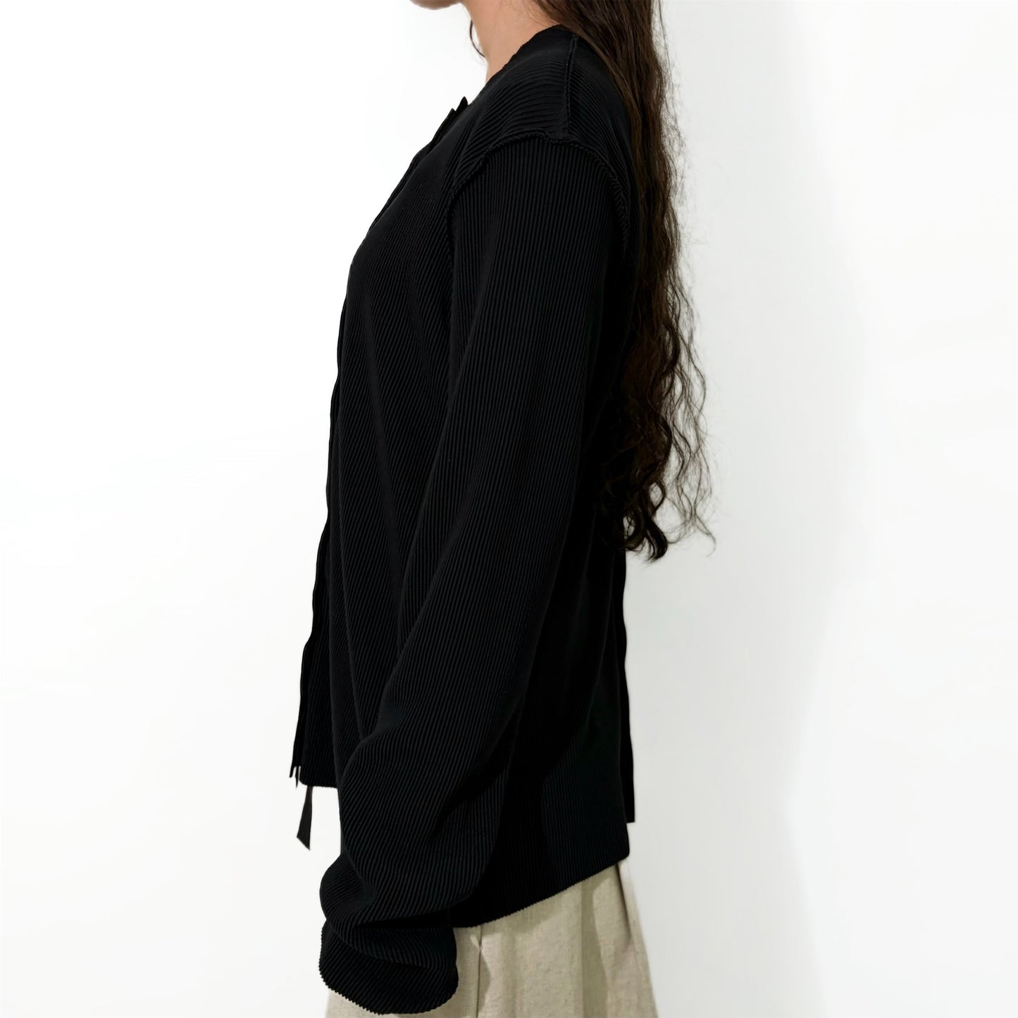 CRISP SNAP CARDIGAN TALL / BLACK / プリーツカーディガン