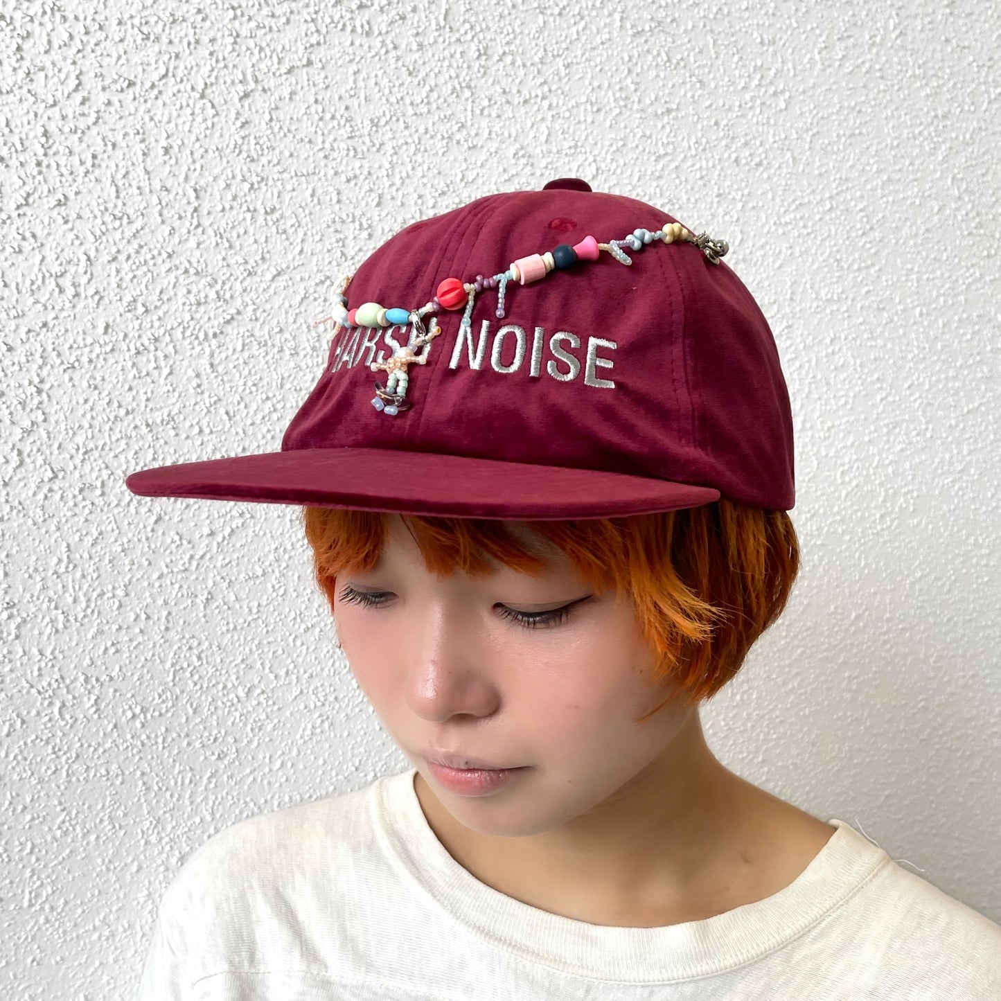 【SHEEP LIMITED】SINE WAVE / HARSH NOISE BEADED CAP FOR SHEEP / RED / ビーズベロアキャップ