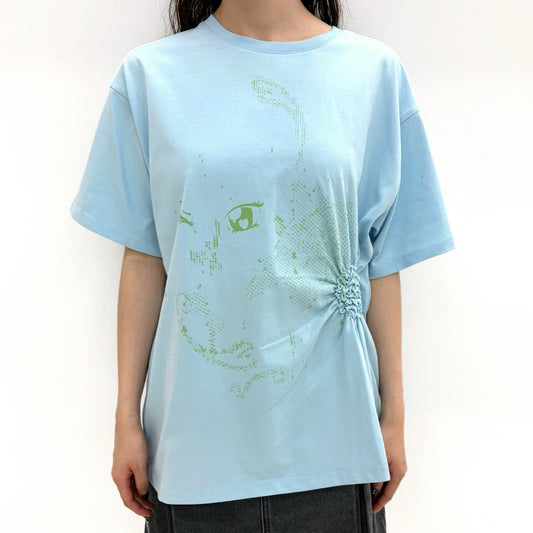 Scattered Ruched Top / Blue / グラフィックプリントTシャツ