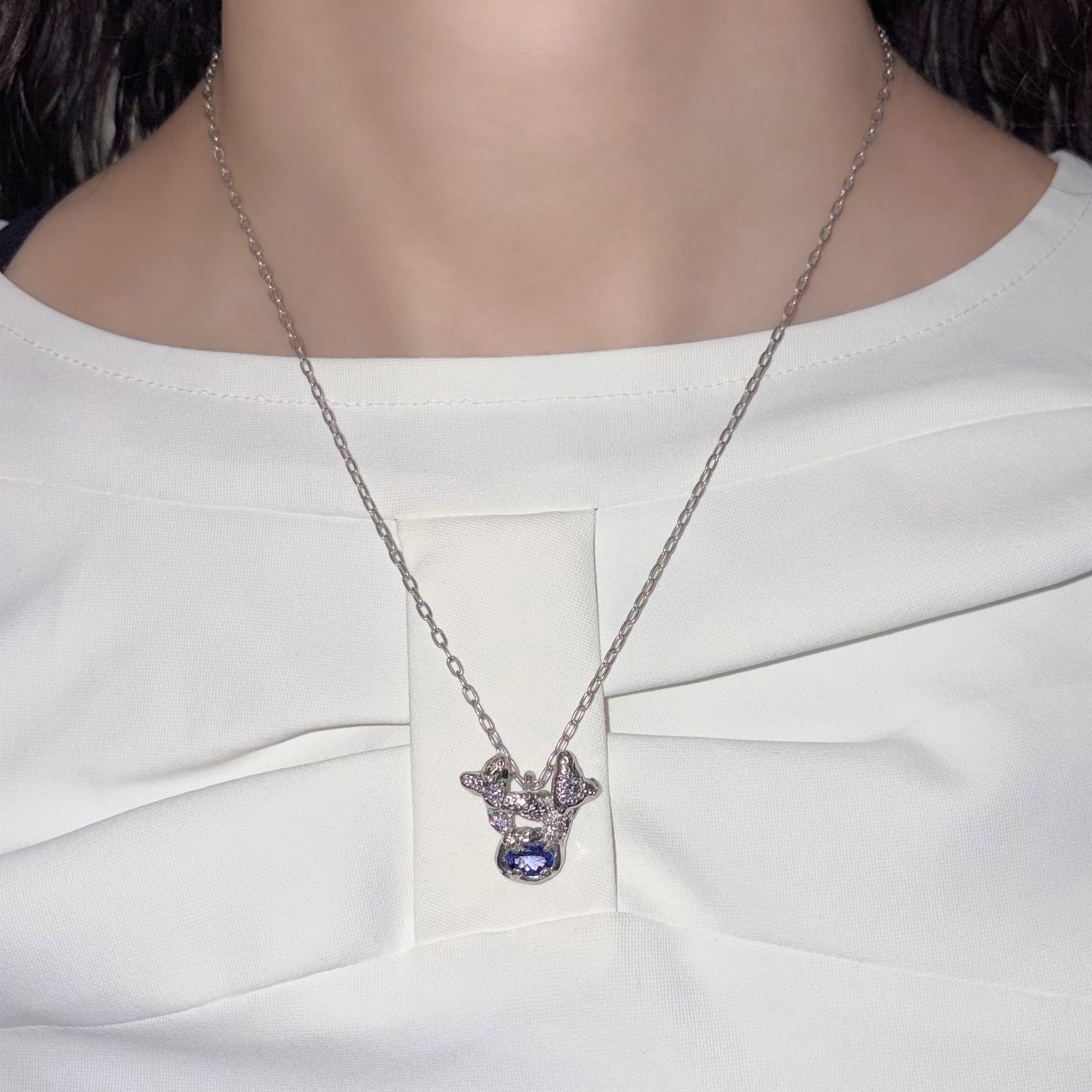 double heart necklace / zirconia × tanzanite / ダブルハートネックレス