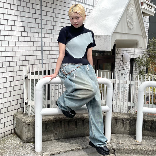 TODO WAVE TOP *SHORTSLEEVE HIGHNECK / BLACK / プリーツハイネックトップス