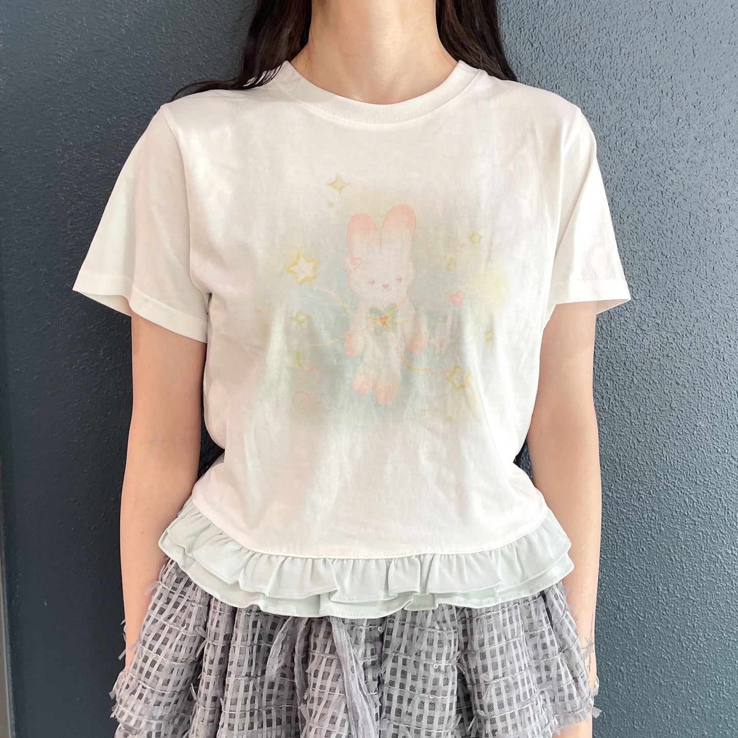 [Jolie laide x plasticpeco]Cosmic bunny cropped t-shirt / White/ コラボレーションTシャツ