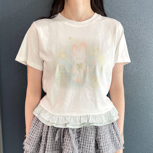 [Jolie laide x plasticpeco]Cosmic bunny cropped t-shirt / White/ コラボレーションTシャツ