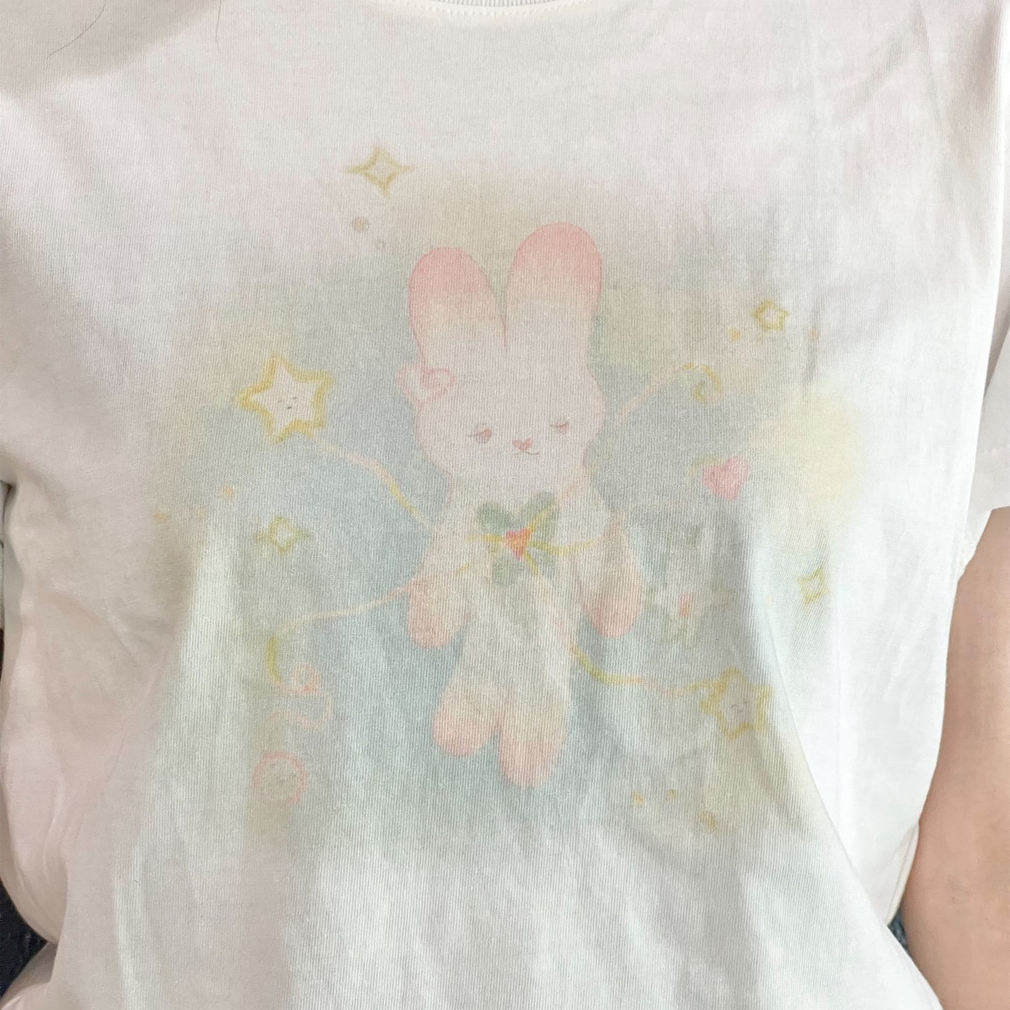 [Jolie laide x plasticpeco]Cosmic bunny cropped t-shirt / White/ コラボレーションTシャツ