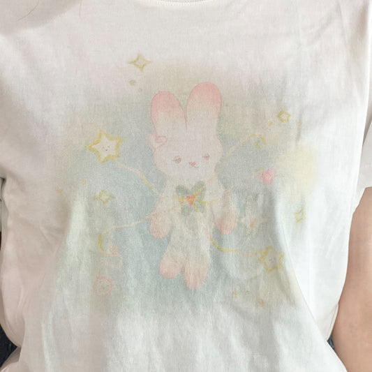 [Jolie laide x plasticpeco]Cosmic bunny cropped t-shirt / White/ コラボレーションTシャツ