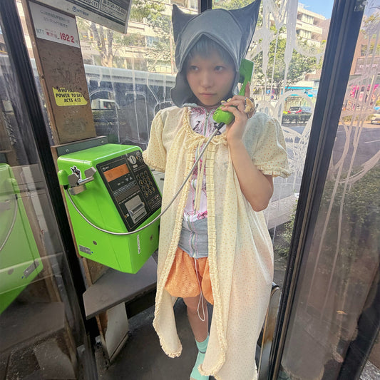PEIGNOIR COVER UP / PINK MICRO DOT / ドットフリルローブ