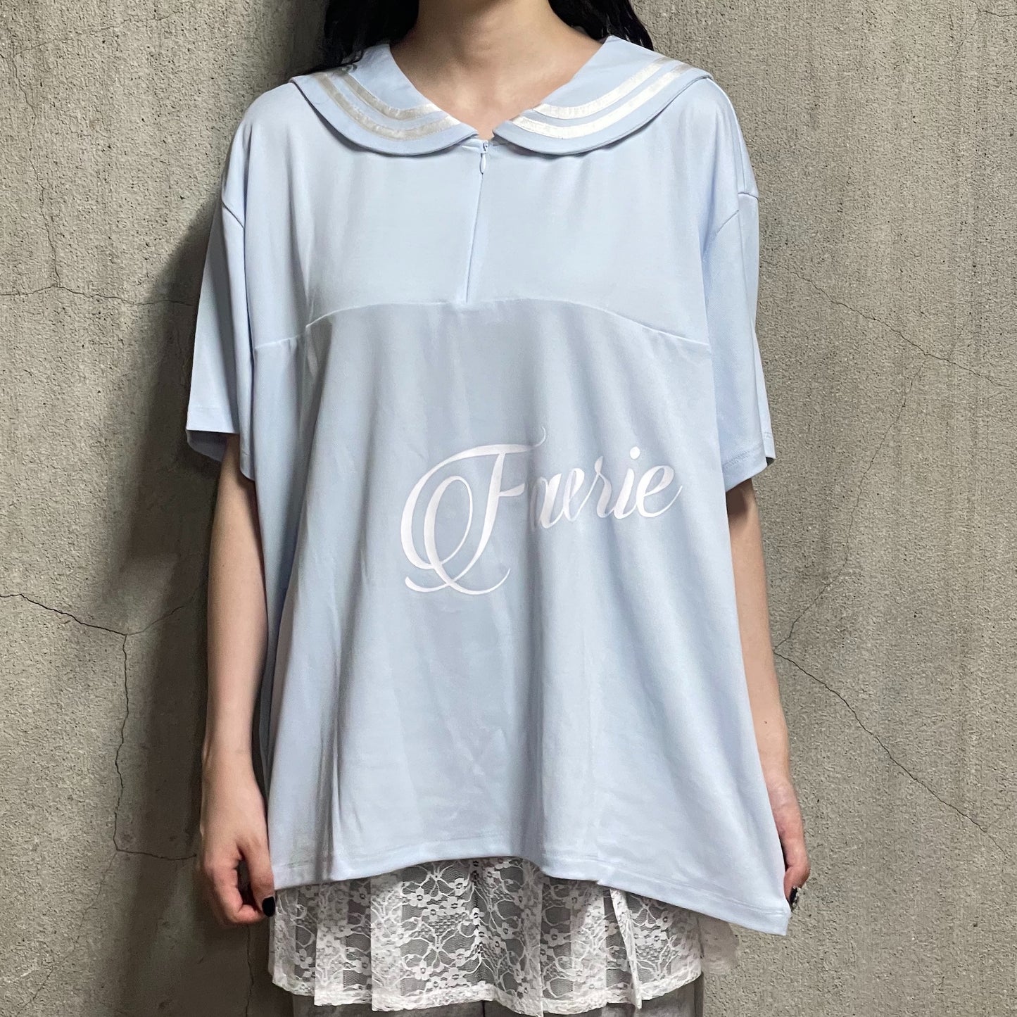 [fa.er.ie] sailor collar mesh loose top / sky blue / セーラーカラーメッシュトップ