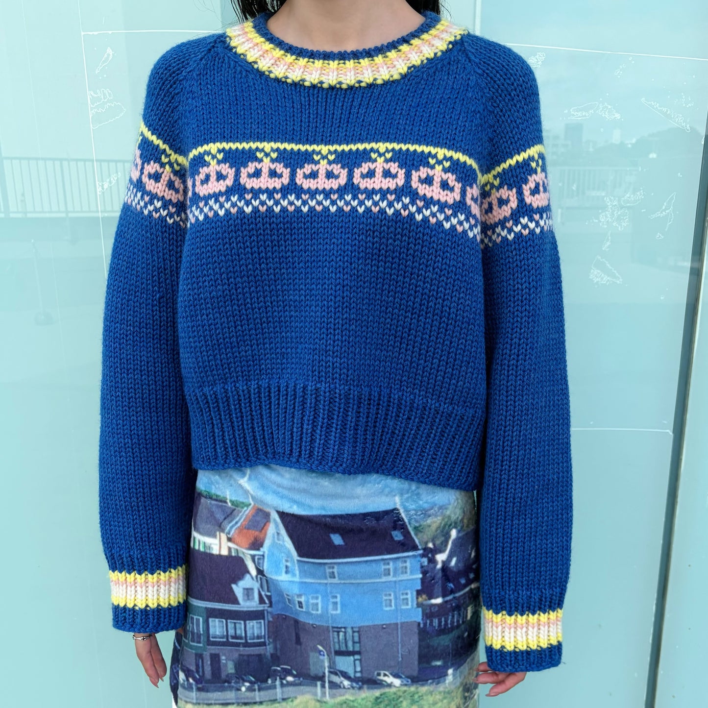 wool raglan ski lift sweater / blue / メランジウールラグラン長袖セーター