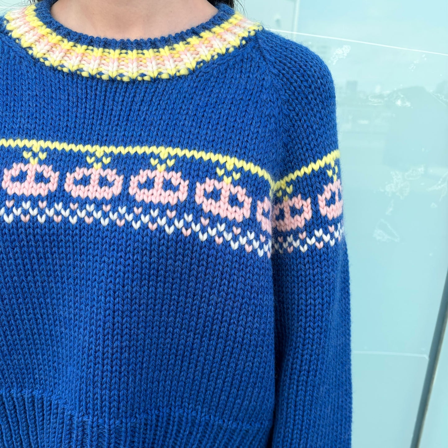 wool raglan ski lift sweater / blue / メランジウールラグラン長袖セーター