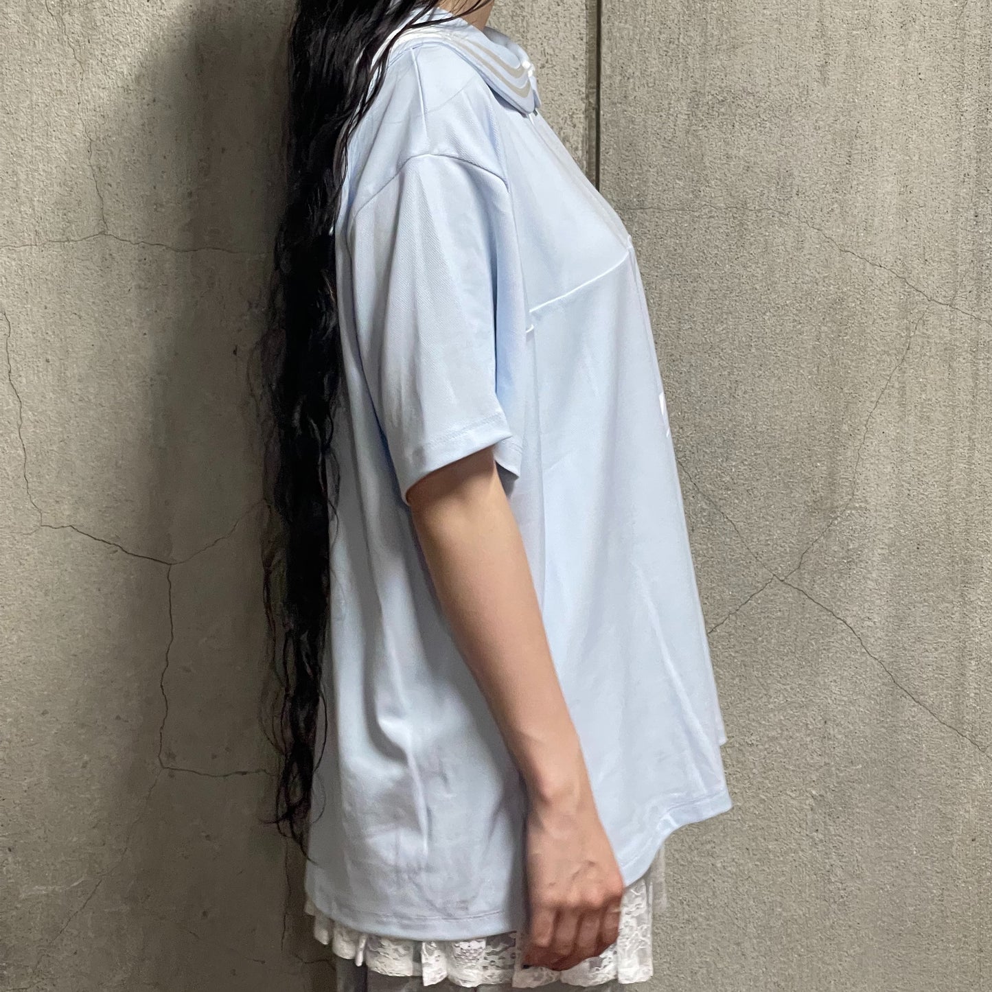 ★fa.er.ie★sailor collar mesh loose top(sky blue)韓国送料込 fa.er.ie] sailor collar mesh loose top / sky blue / セーラー