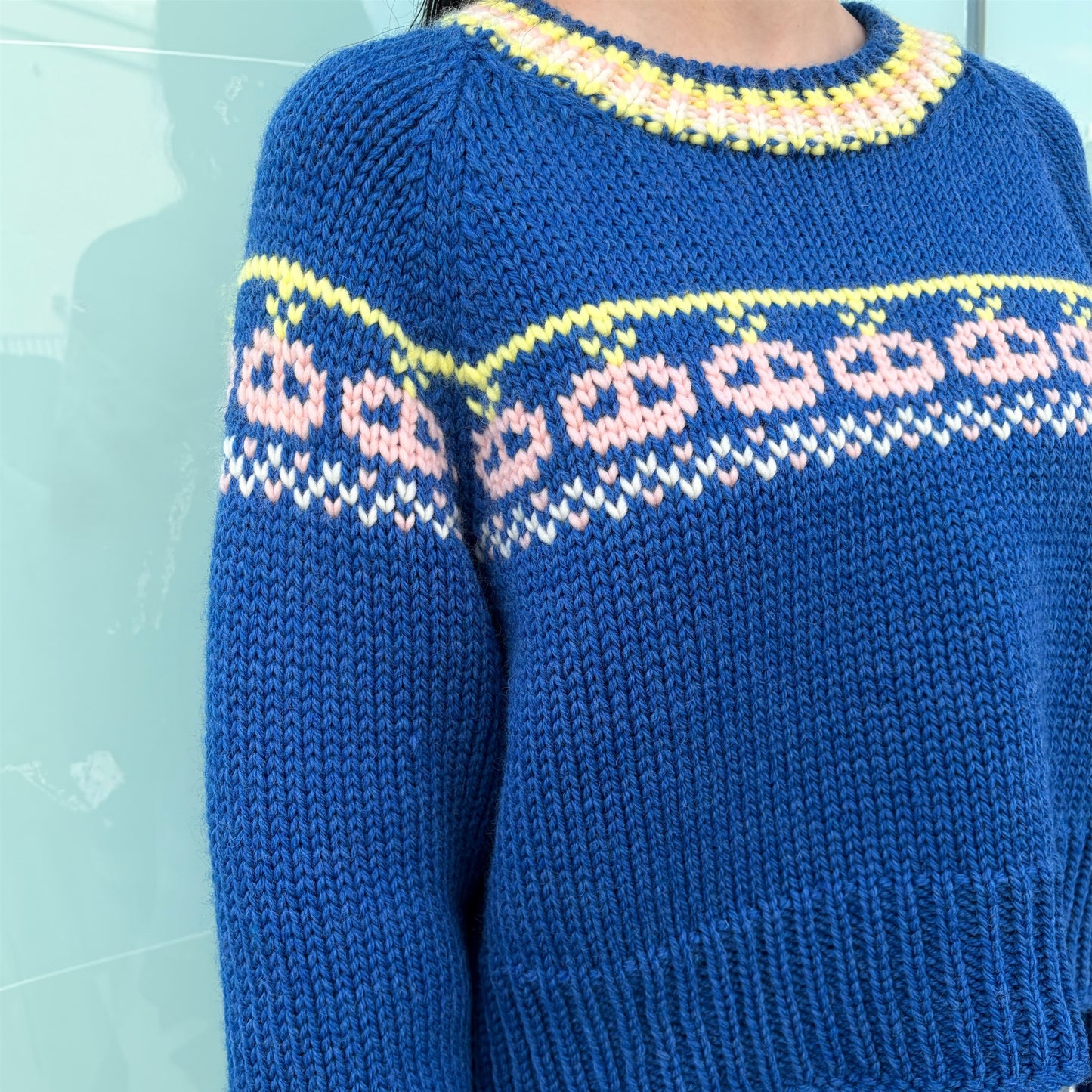 wool raglan ski lift sweater / blue / メランジウールラグラン長袖セーター