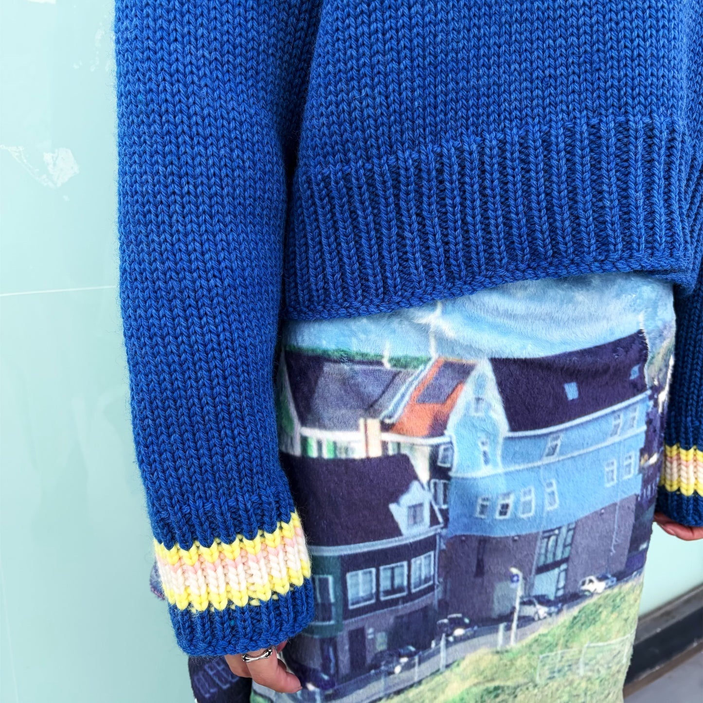 wool raglan ski lift sweater / blue / メランジウールラグラン長袖セーター