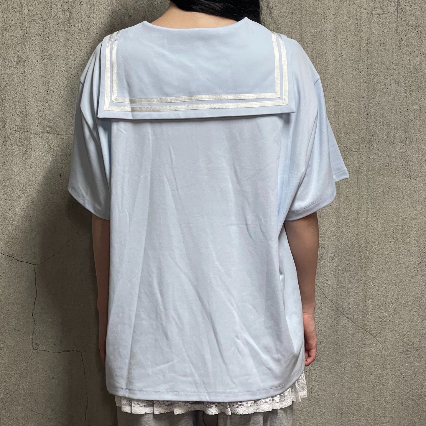 [fa.er.ie] sailor collar mesh loose top / sky blue / セーラーカラーメッシュトップ