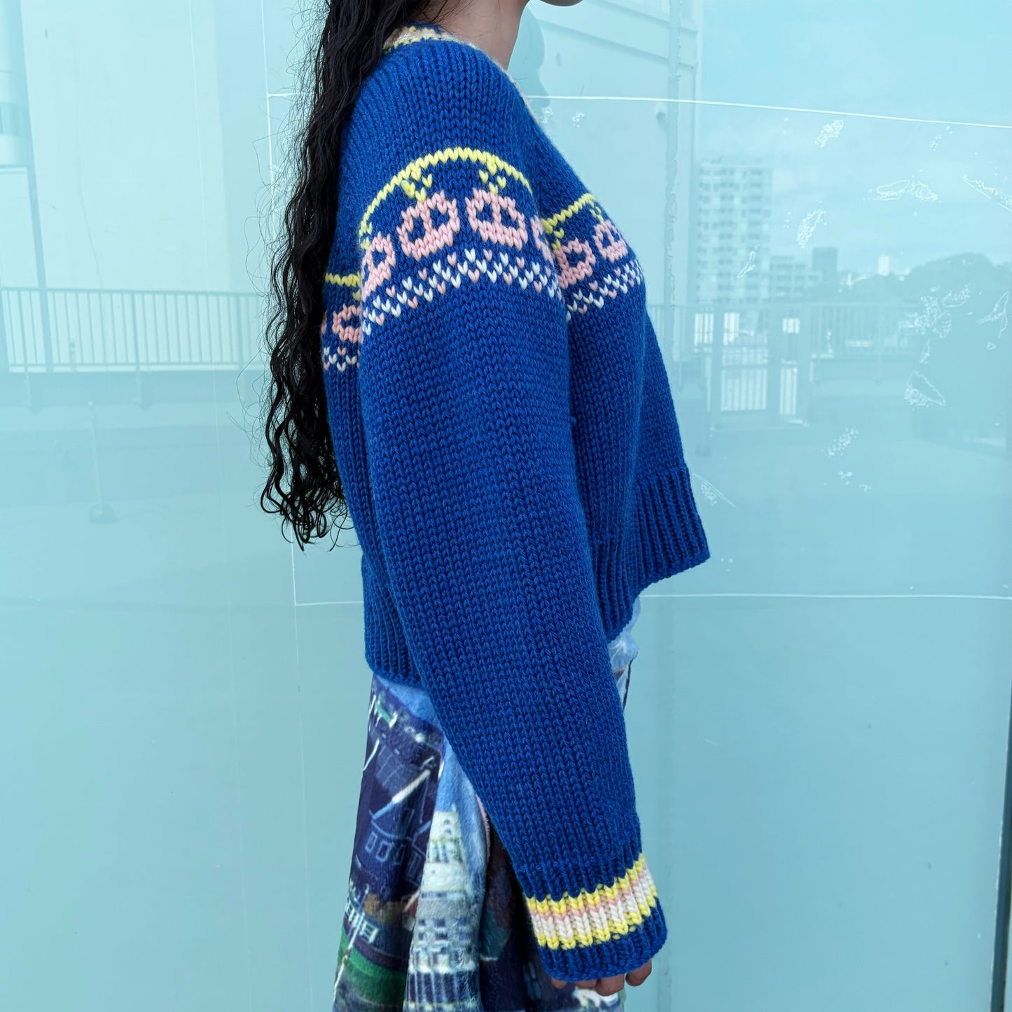 wool raglan ski lift sweater / blue / メランジウールラグラン長袖セーター