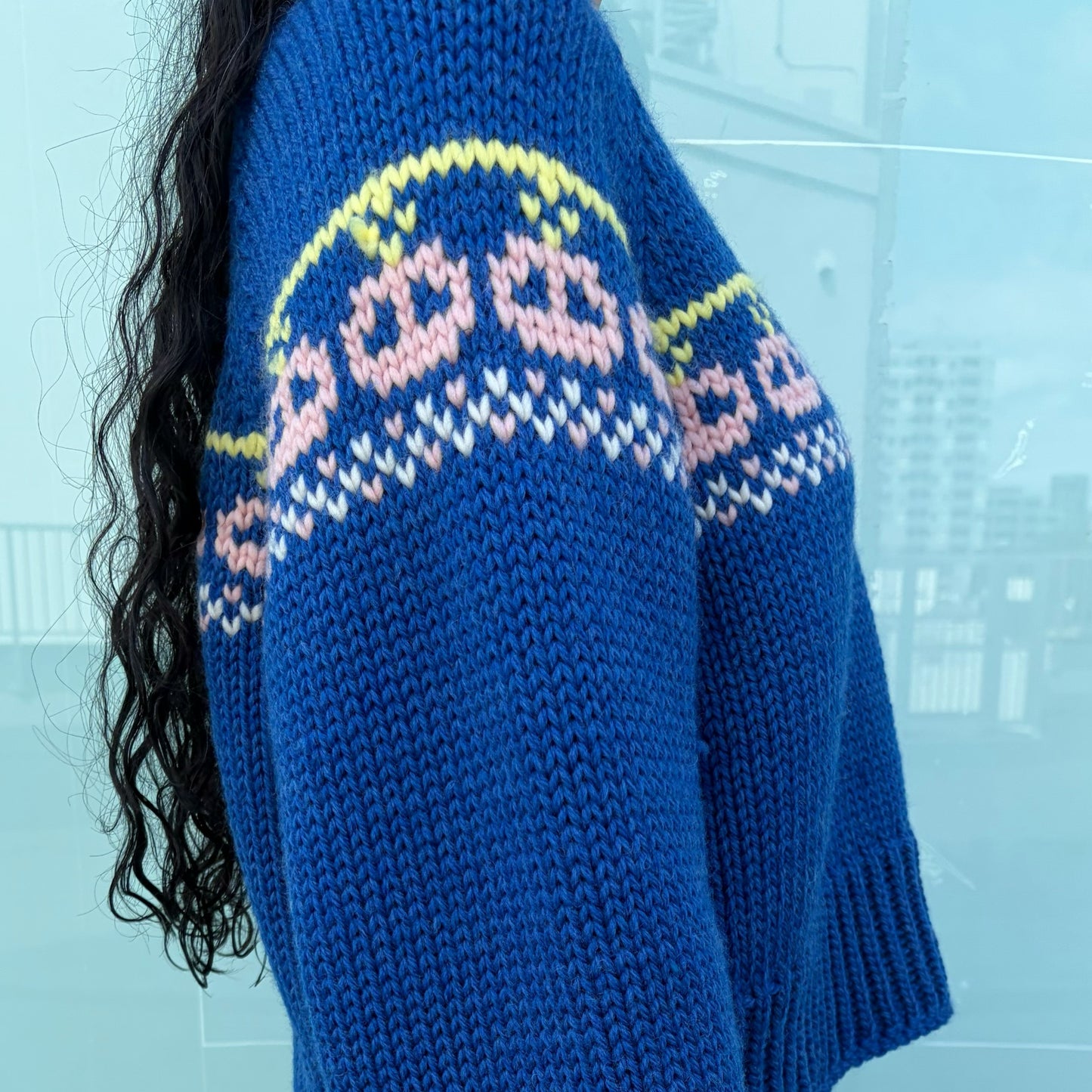 wool raglan ski lift sweater / blue / メランジウールラグラン長袖セーター