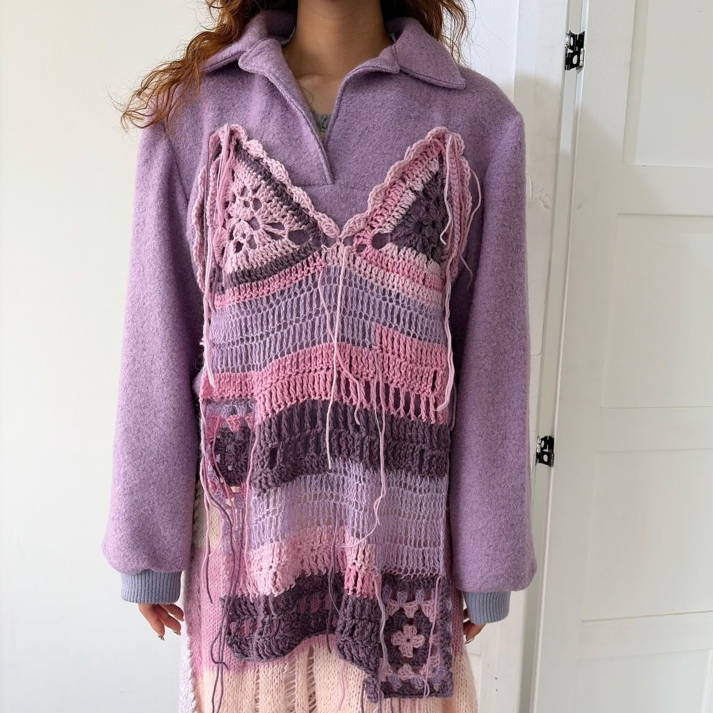 Knit Layered shirt top / Purple / ニットレイヤードトップ