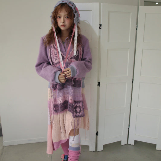 Knit Layered shirt top / Purple / ニットレイヤードトップ