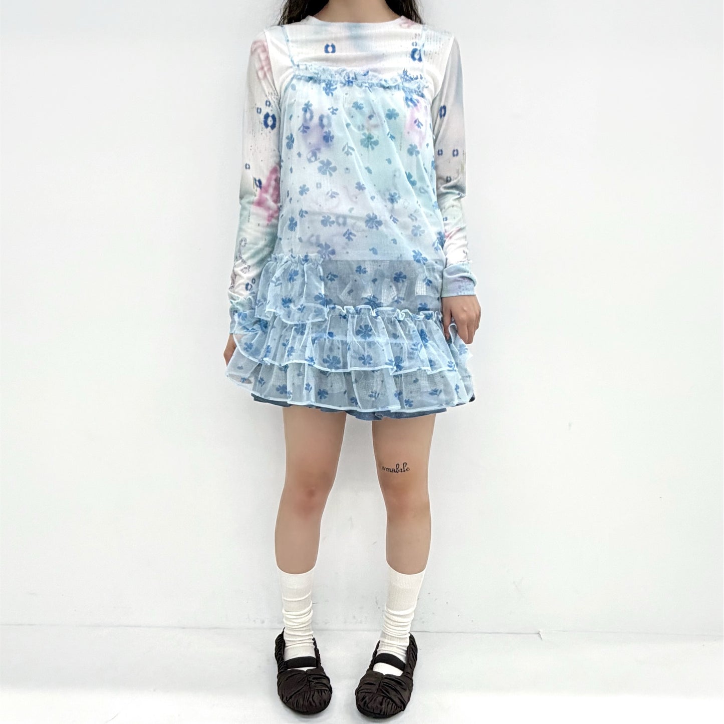 Mesh Ruffled Layered Dress / Blue / メッシュラッフルドレス