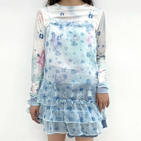 Mesh Ruffled Layered Dress / Blue / メッシュラッフルドレス