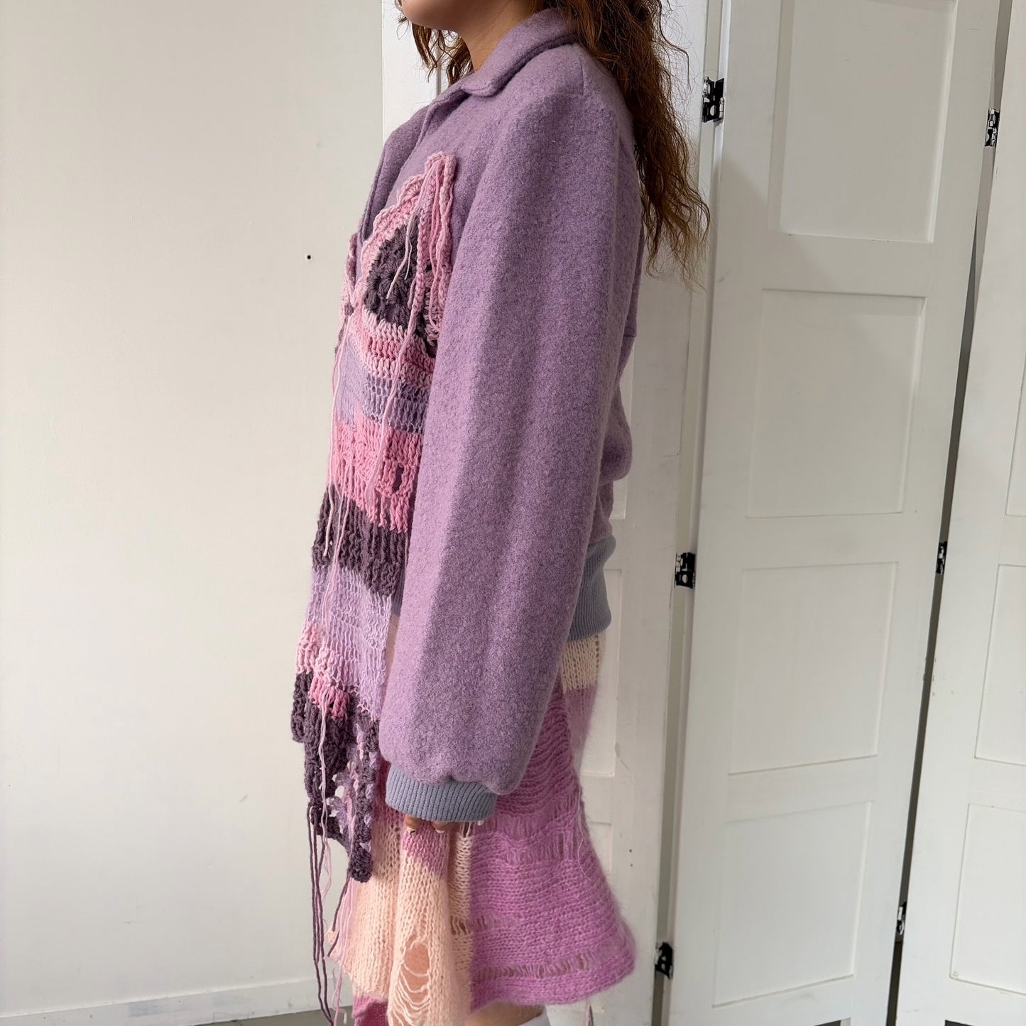 Knit Layered shirt top / Purple / ニットレイヤードトップ