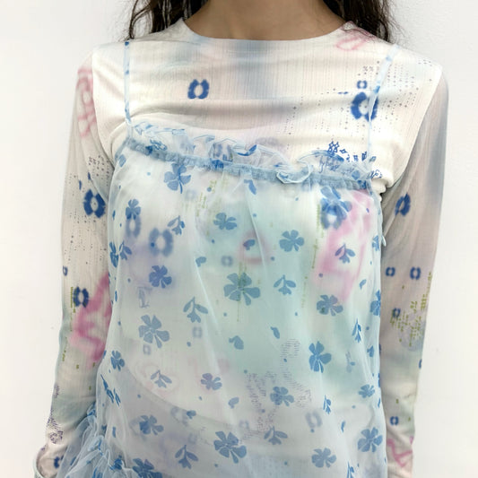 Mesh Ruffled Layered Dress / Blue / メッシュラッフルドレス