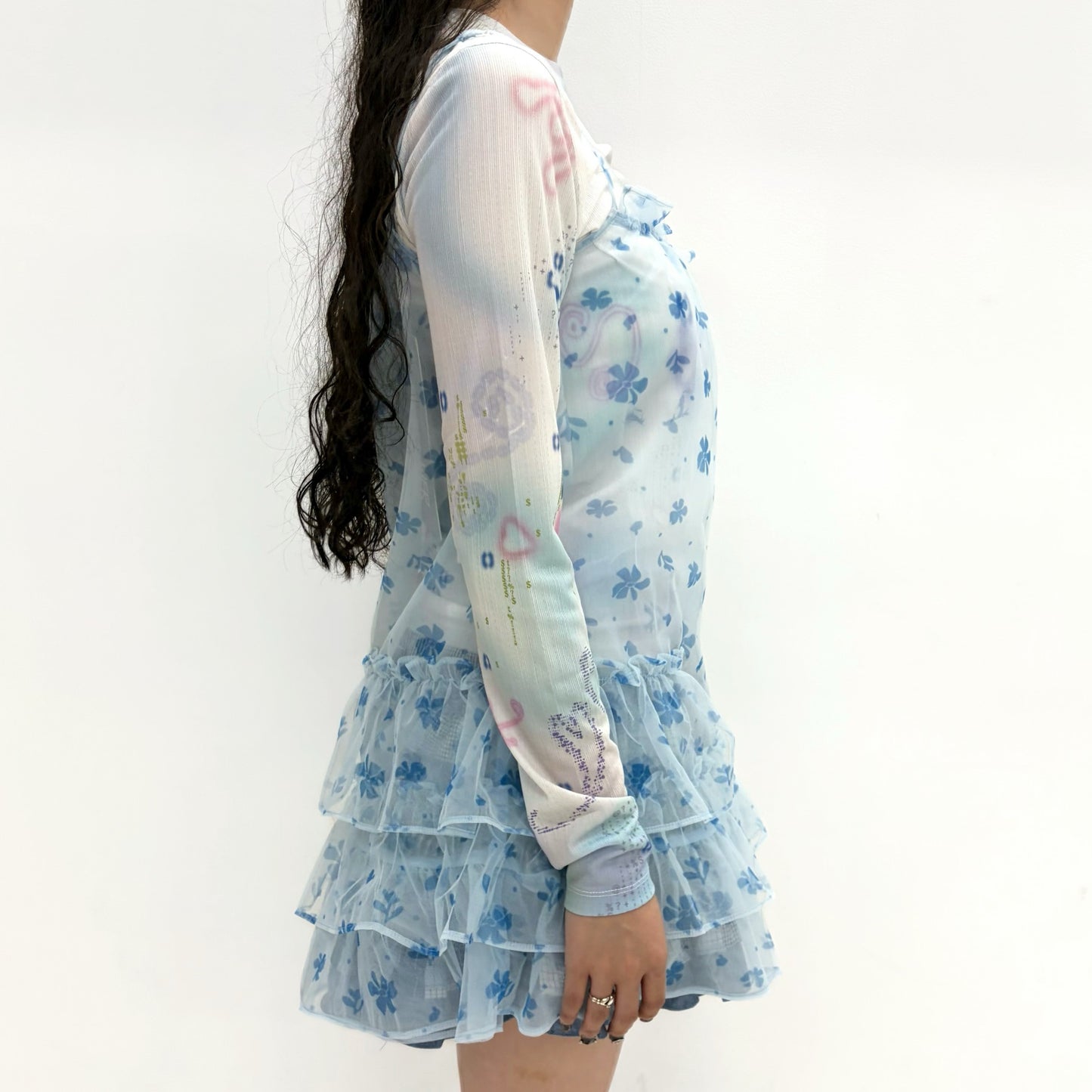 Mesh Ruffled Layered Dress / Blue / メッシュラッフルドレス