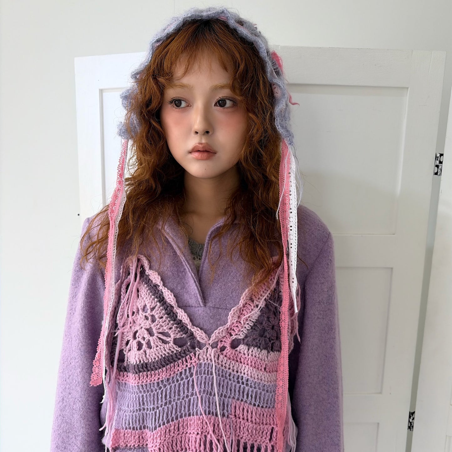 Knit Layered shirt top / Purple / ニットレイヤードトップ