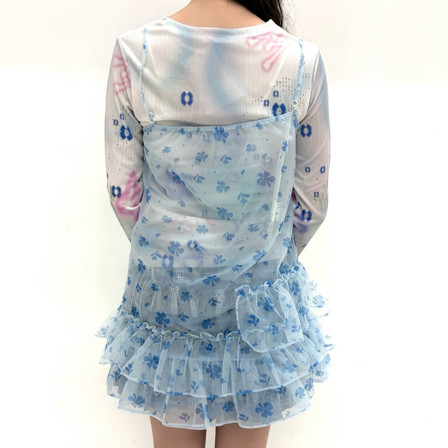 Mesh Ruffled Layered Dress / Blue / メッシュラッフルドレス