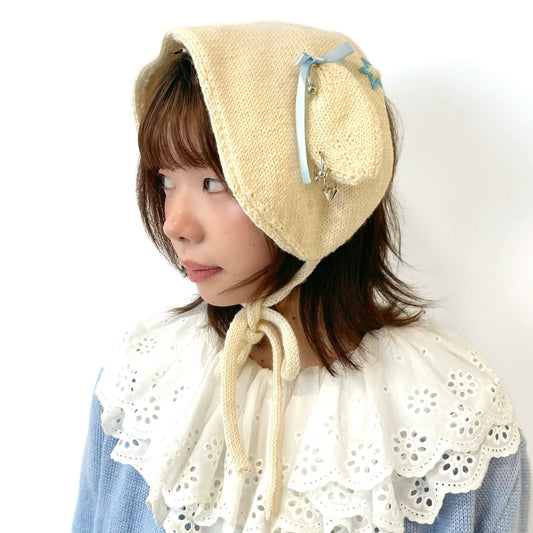 Bunny ear warmer / Ivory x Blue / バニーイヤーウォーマー