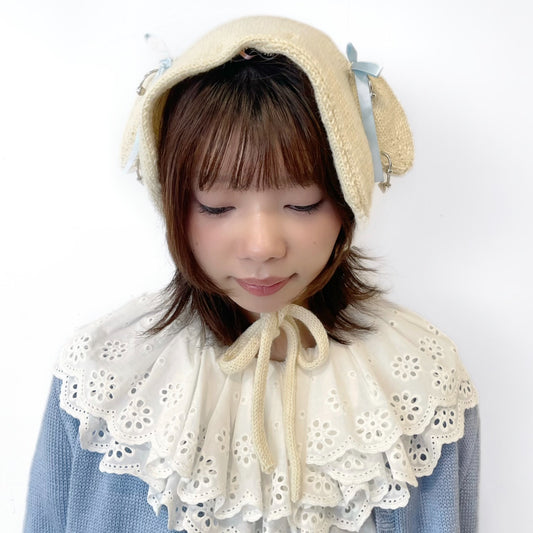 Bunny ear warmer / Ivory x Blue / バニーイヤーウォーマー