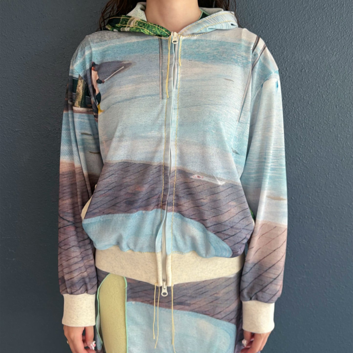 print zip up hoodie / pool / プリントジップアップフーディー
