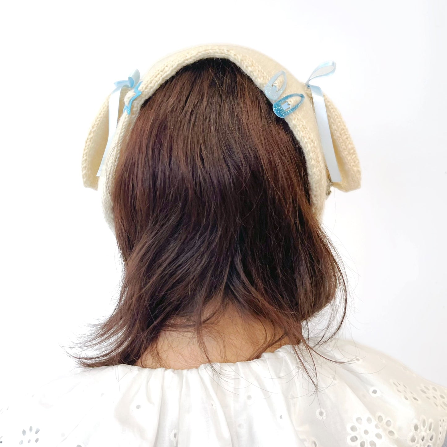 Bunny ear warmer / Ivory x Blue / バニーイヤーウォーマー