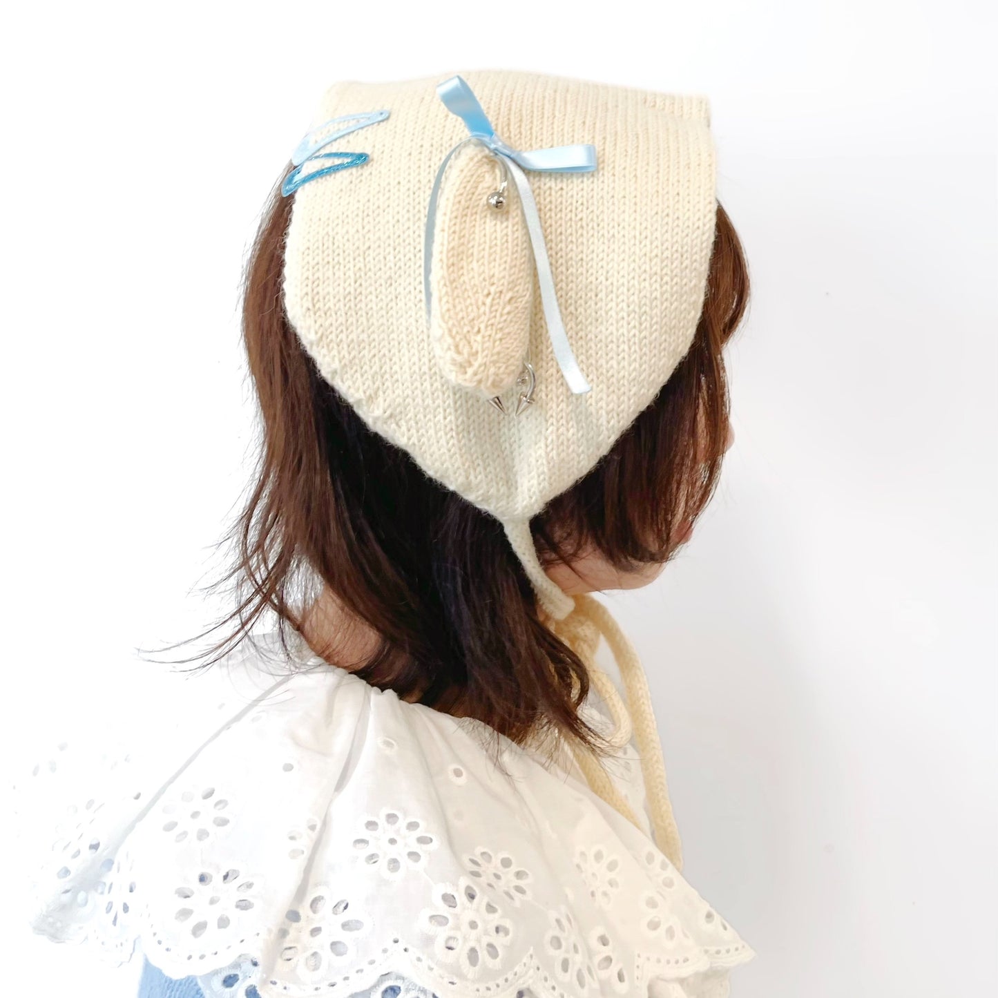 Bunny ear warmer / Ivory x Blue / バニーイヤーウォーマー