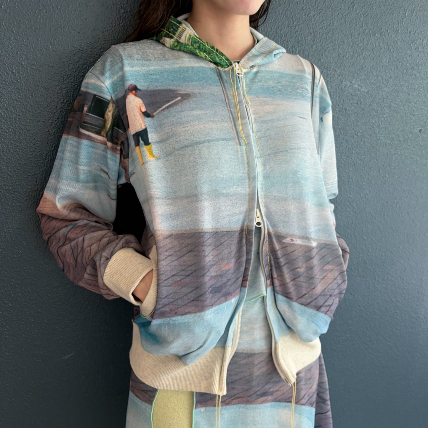 print zip up hoodie / pool / プリントジップアップフーディー