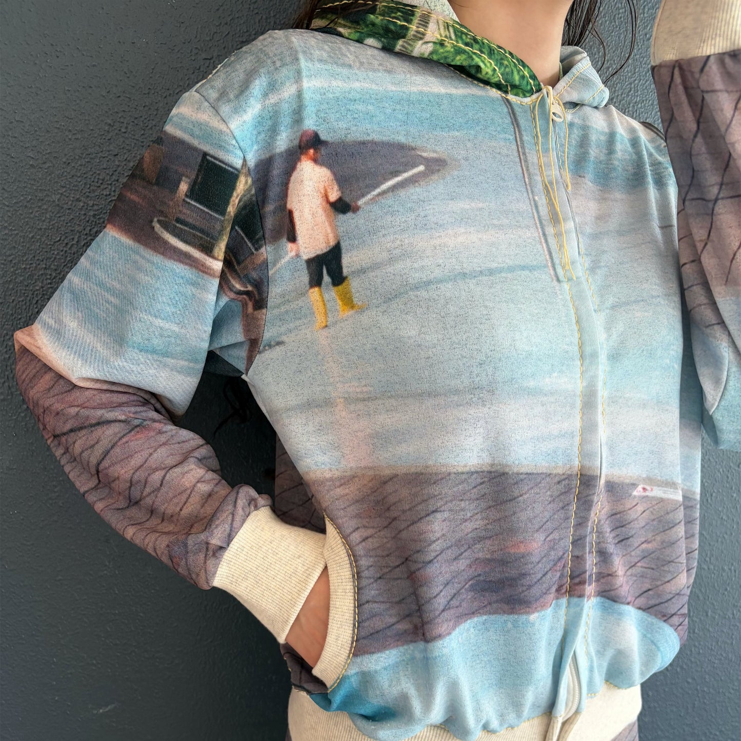 print zip up hoodie / pool / プリントジップアップフーディー